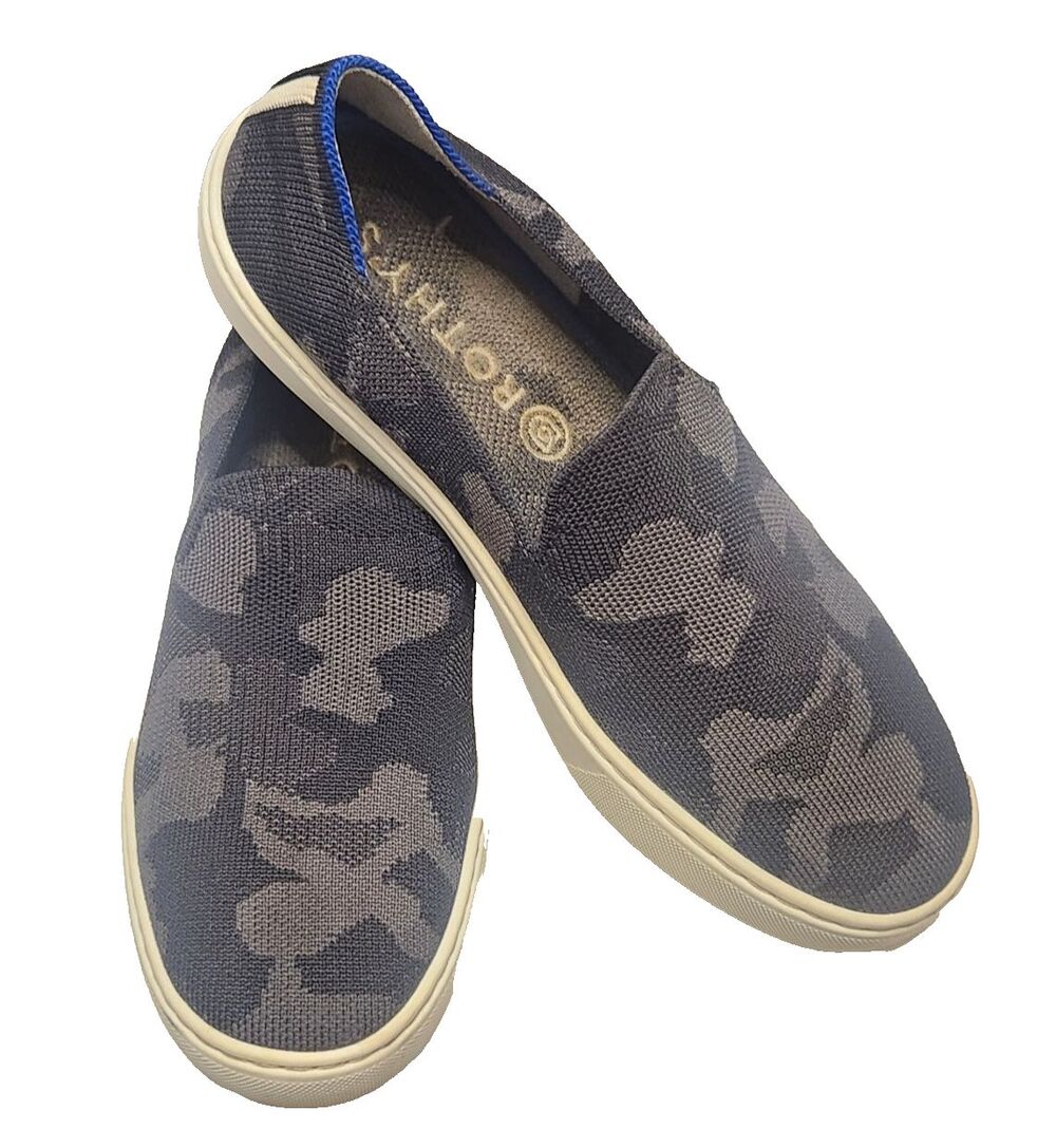 ROTHY'S The Original Camo Sneaker Women Sz 7.5 Slip On Flats Black Gray Shoes